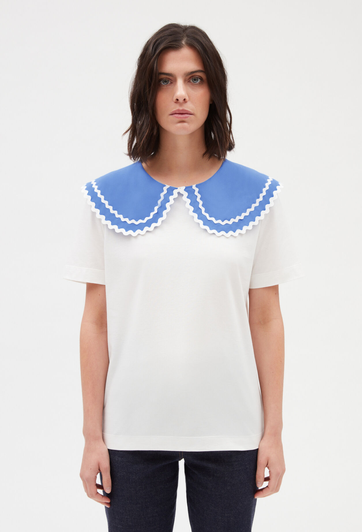 Ecru T-shirt with Peter Pan collar for women | Claudie Pierlot