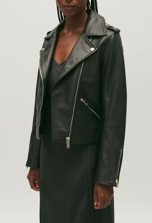 Jacke aus schwarzem Glattleder