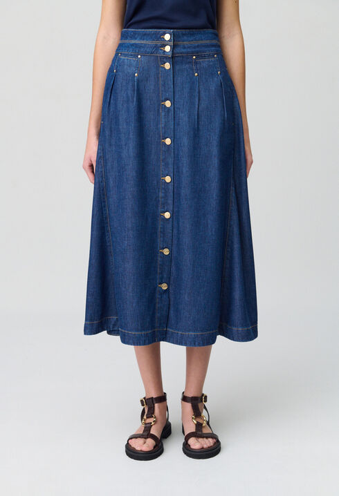 Long Button-Down Denim Skirt