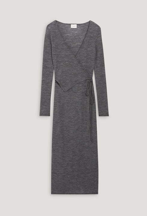 Light grey wool jersey midi dress
