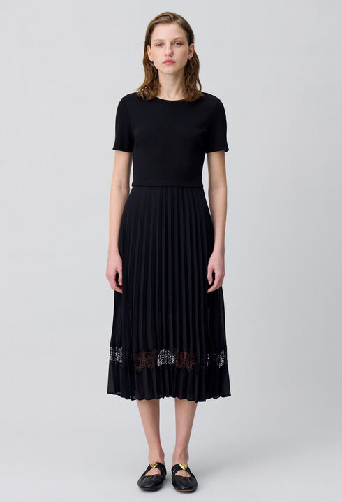 Robe midi Twist bi-matière noire