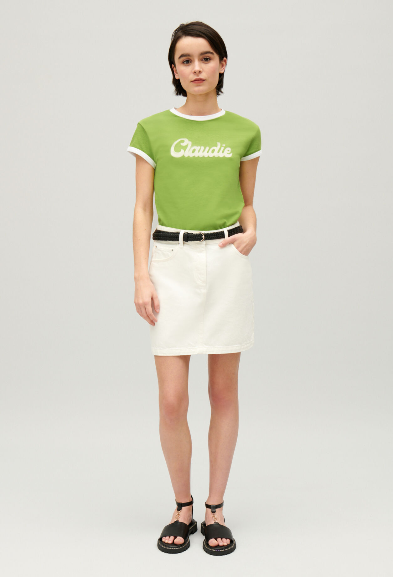 Cream denim short skirt