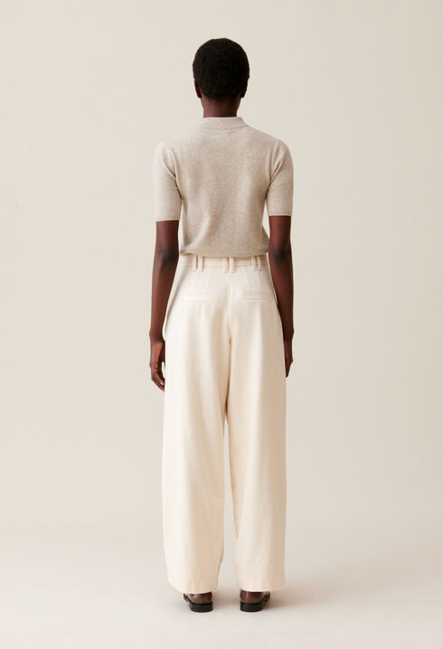 Wide pleated denim trousers