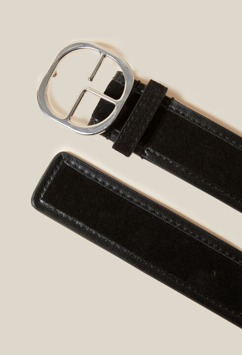 Black suede leather belt 