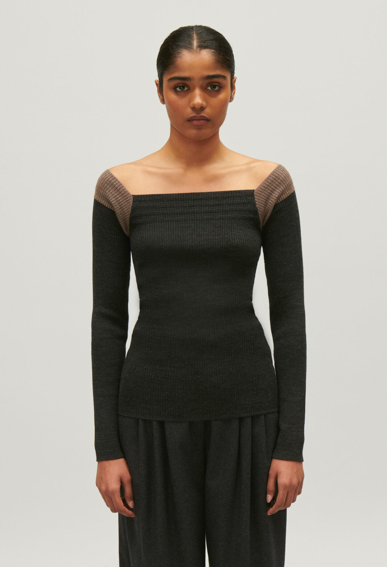 Marled grey ribbed jumper