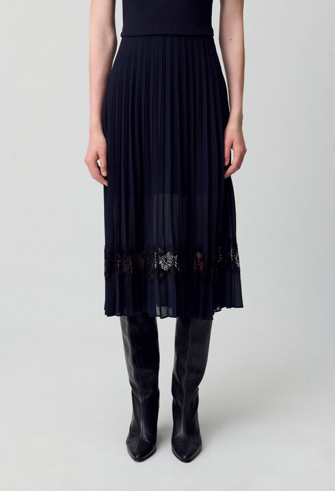Robe midi bi-matière noire et marine 