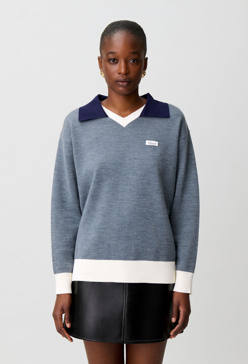 Pullover mit Kontrast-Doppelkragen