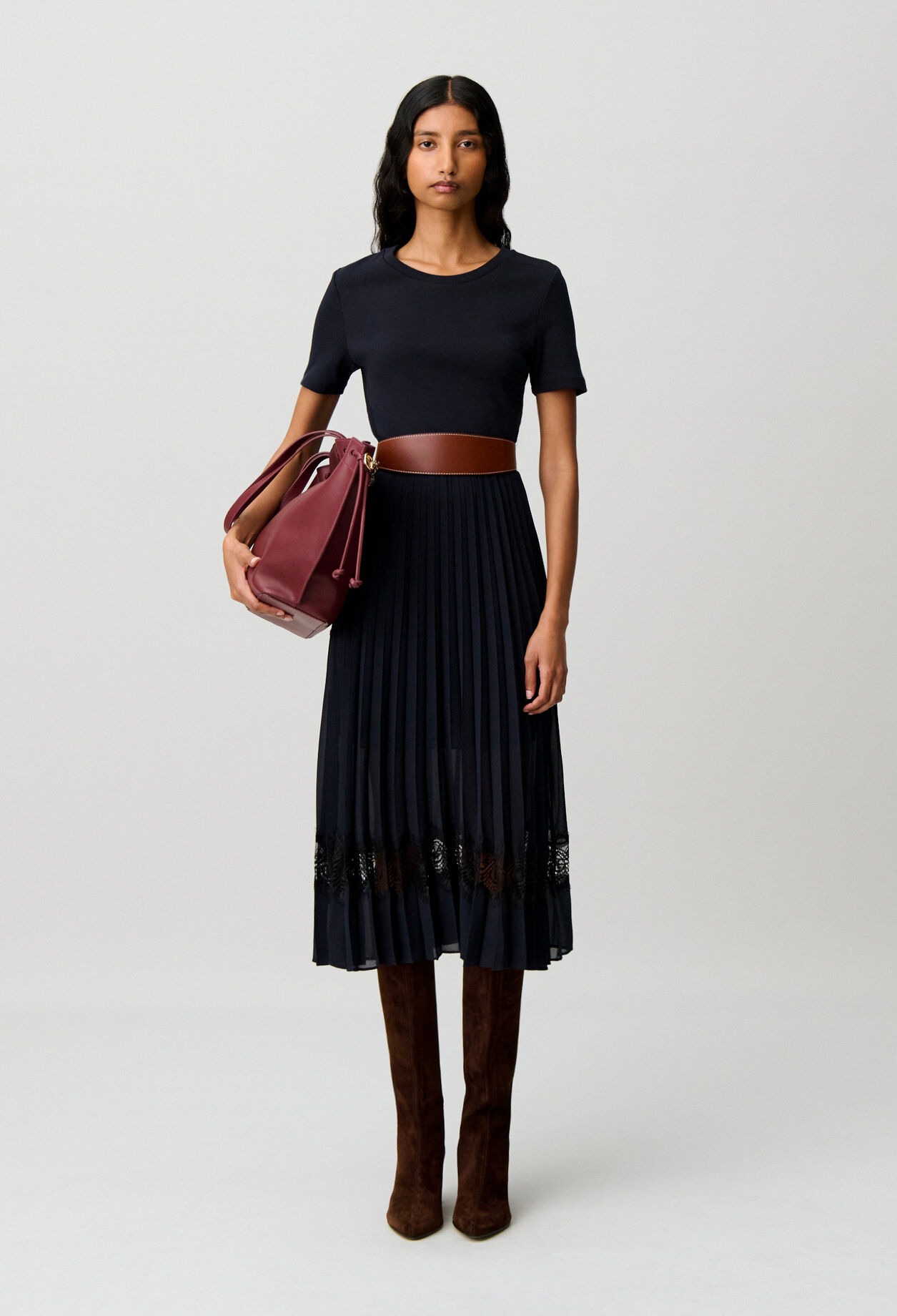 Robe midi bi-mati&egrave;re noire et marine