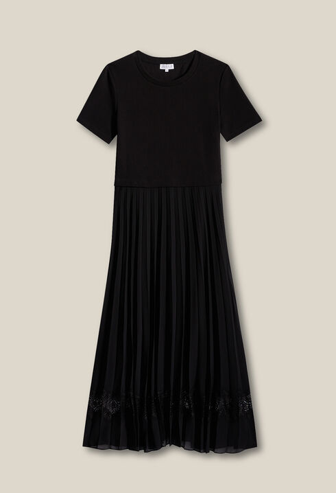 Twist black bi-material midi dress 