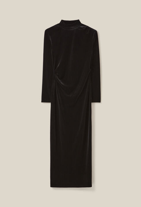 Schwarzes, tailliertes Samtkleid