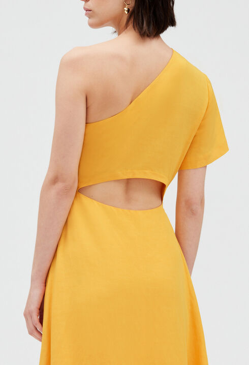 Yellow asymmetric midi dress