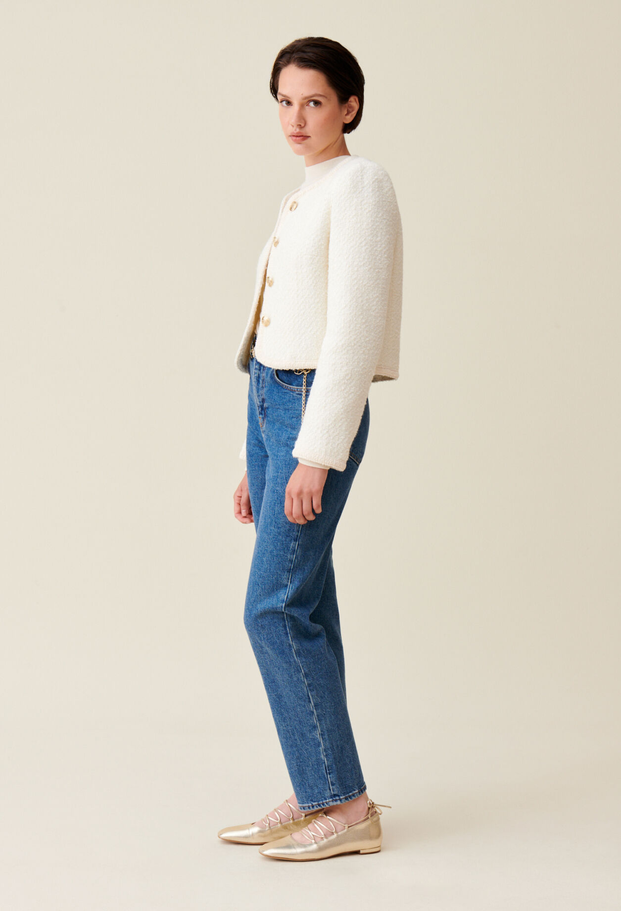 Short ivory tweed jacket 