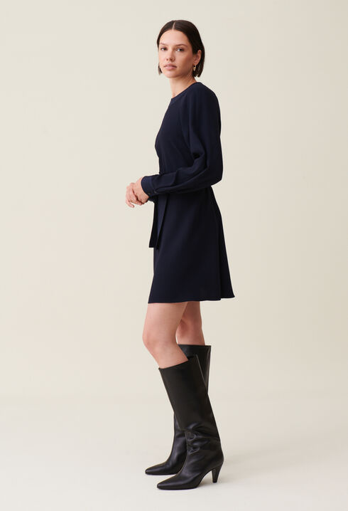 Robe babydoll ceinturée marine