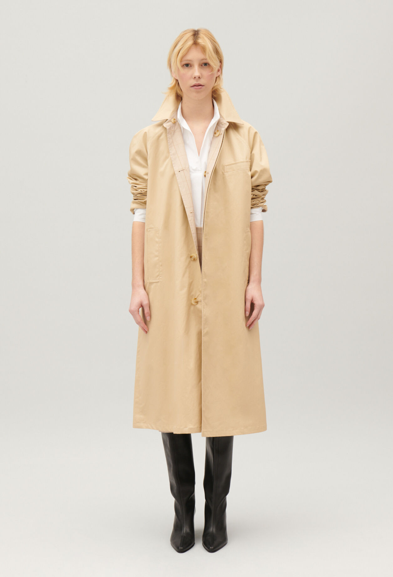 Manteau réversible mi-long beige