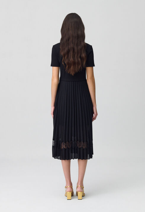 Twist black bi-material midi dress 