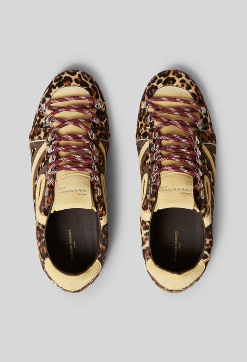 Leopard-Muster Leder-Sneaker