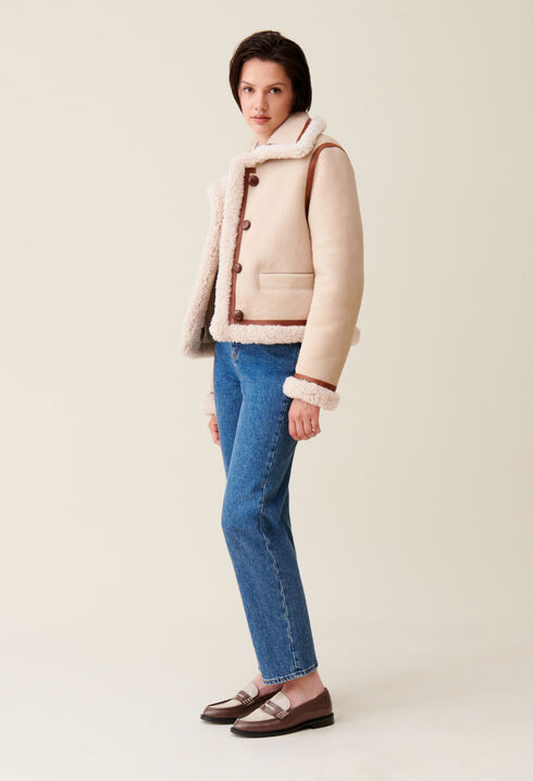 Veste peau lainée beige