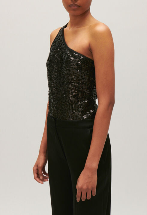 Body asymétrique sequins noir