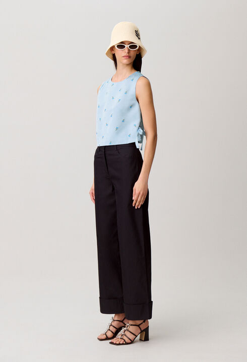 Embroidered satin top