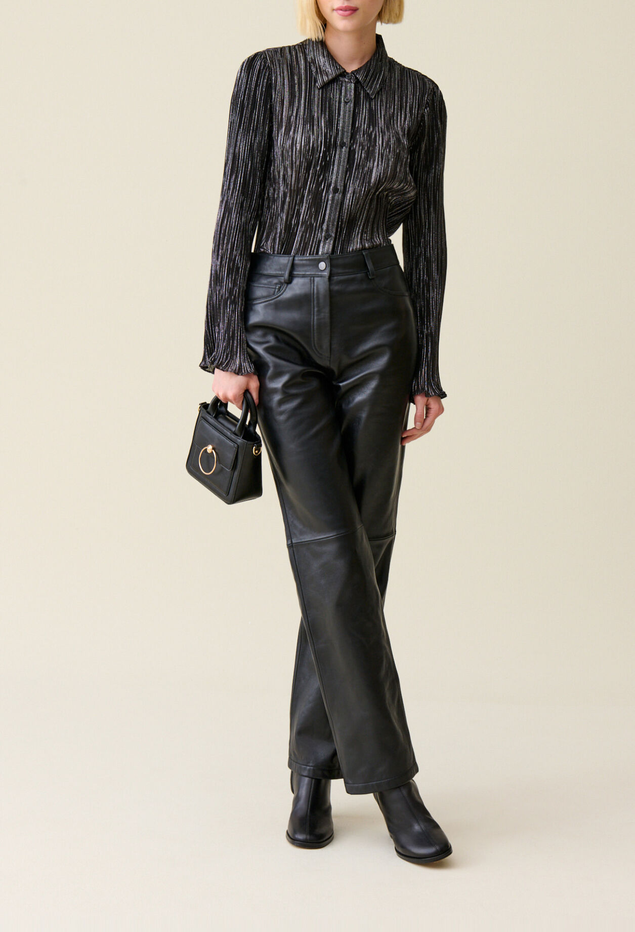 Silver pleated fluid blouse