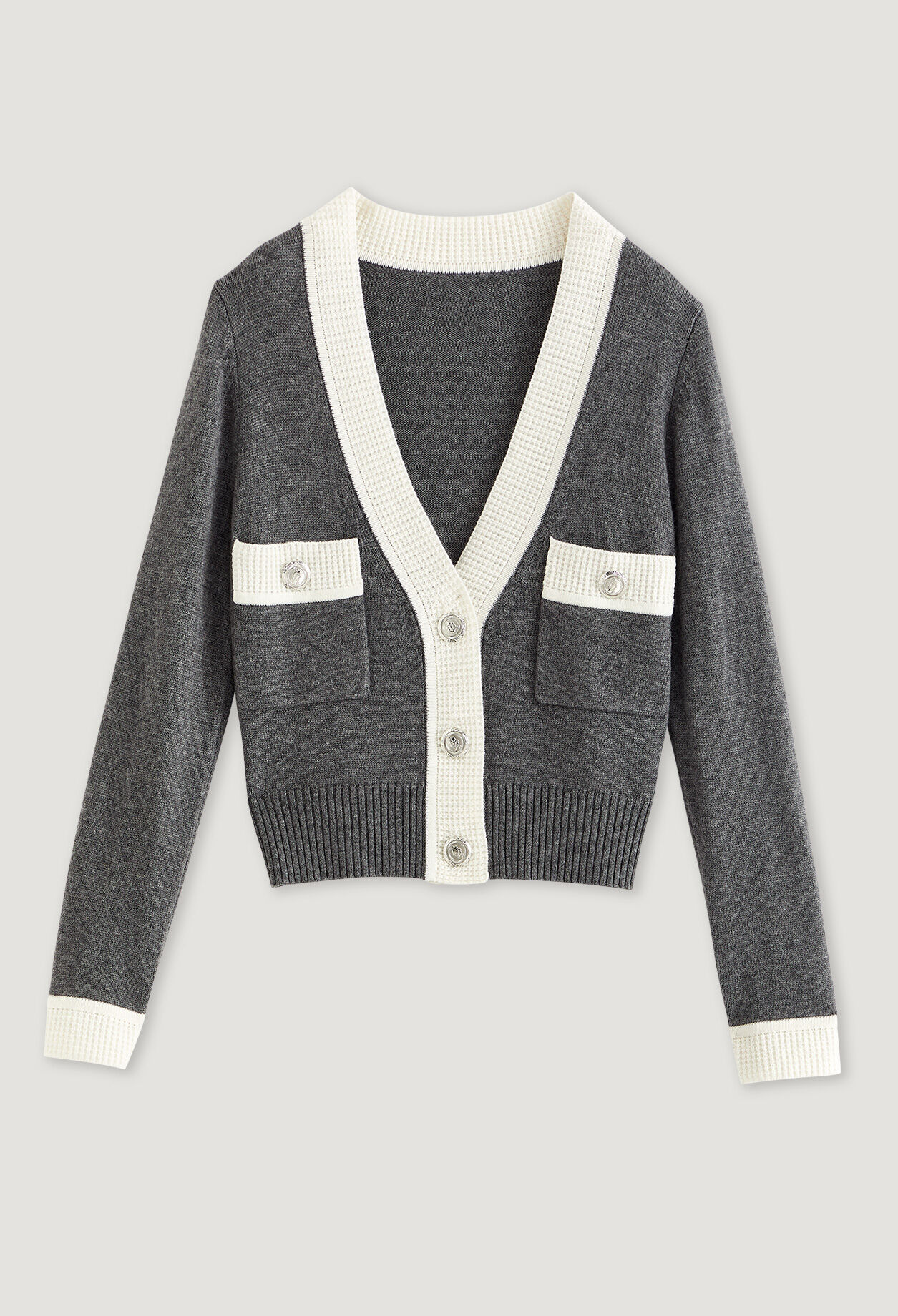 Two-tone wool and cashmere cardigan